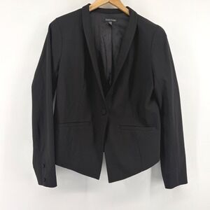 Eileen Fisher Womens Black Wool Silk Blend Single Button Shawl Blazer Jacket 8